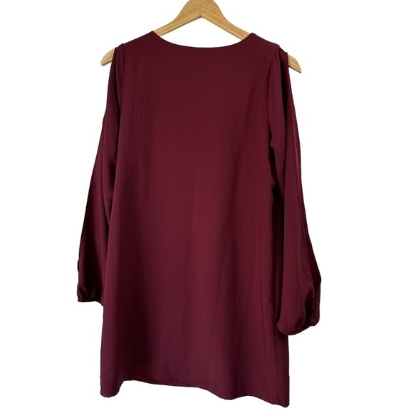TOBI Open Sleeve Burgundy Chiffon V-Neck Dress, Medium - Picture 8 of 14